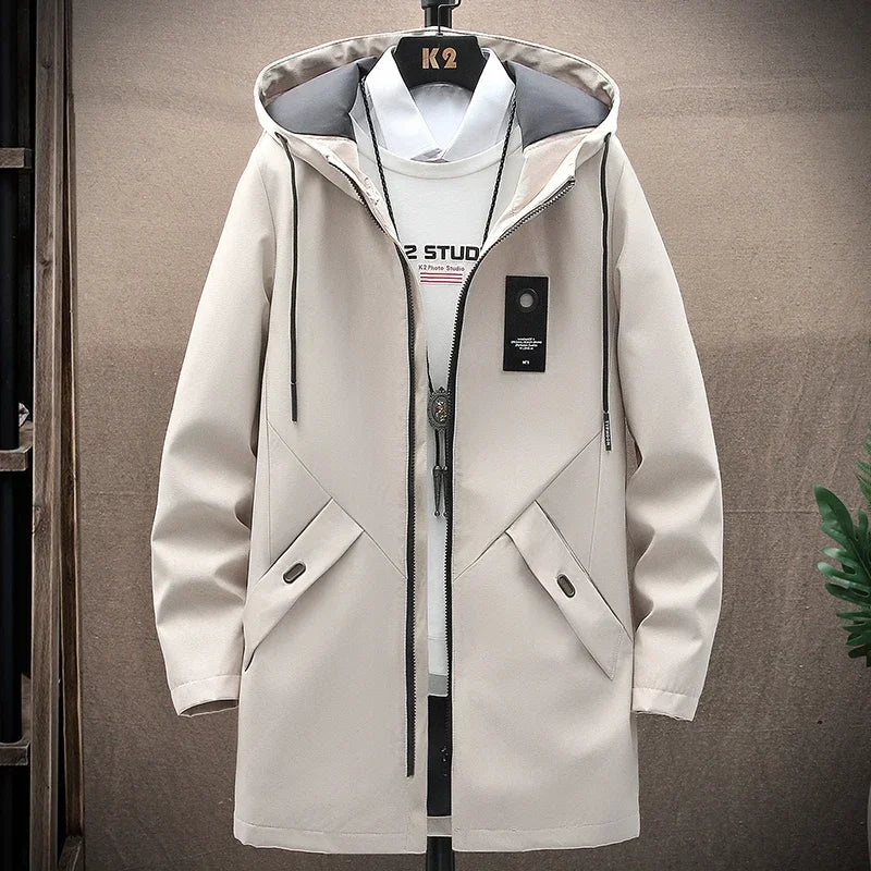 2024 Spring Mens Classic Fashion Trend Long Windbreaker Men Casual Loose Large Size High-Quality Hooded Coat Motorcycle Jackets