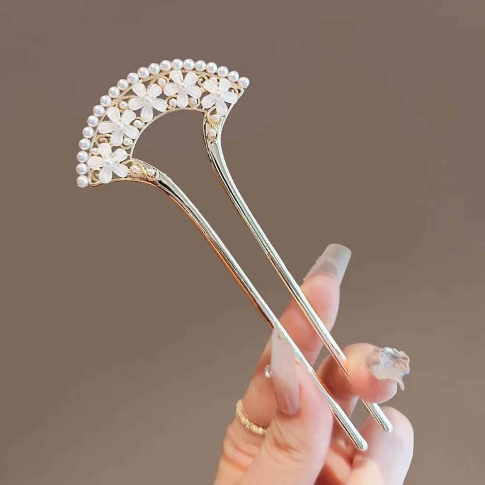 1pc Exquisite Fashion Elegant Vintage Pearl U-Pin Hair Accessory with Column Headpiece Wholesale Retro Hairpins Hair Jewelry