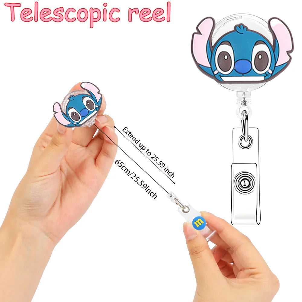 Disney anime Stitch acrylic retractable nurse badge scroll, doctor teacher student ID holder keychain lanyard