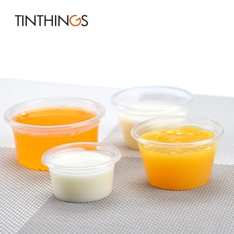 50 PCS Pudding Cup With Lid Disposable Plastic Cups Sauce Baking Jelly Dessert Cups Wedding Small Mini Party Set Cup Bowl Box