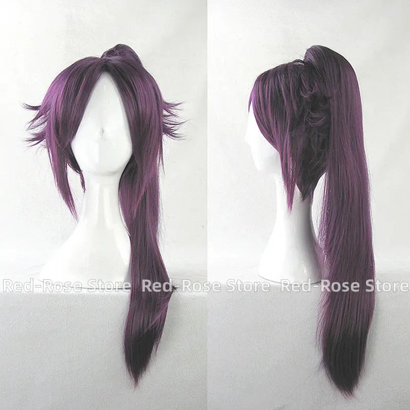 Shihouin Yoruichi Cosplay Wigs High-temperature Fiber Synthetic Hair Purple Mixed Long Chip Ponytail + Wig Cap