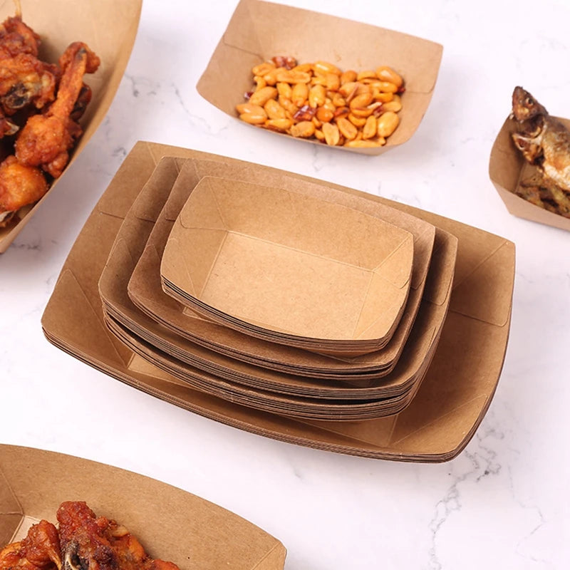 Kraft Paper Dessert Cake Food Tray Kitchen Disposable Snack Bowls Oilproof Cardboard Food Plates for Take Out Trays Supplies