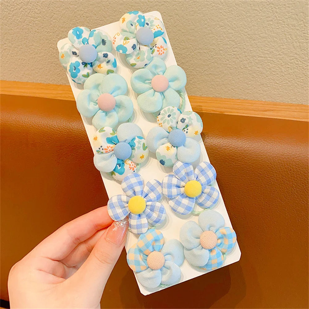 10Pcs/Set Chiffon Flower Hair Tie Girls Ponytail Elastic Hair Bands Kids Hair Accessories Children Hair Ties Baby Headwear