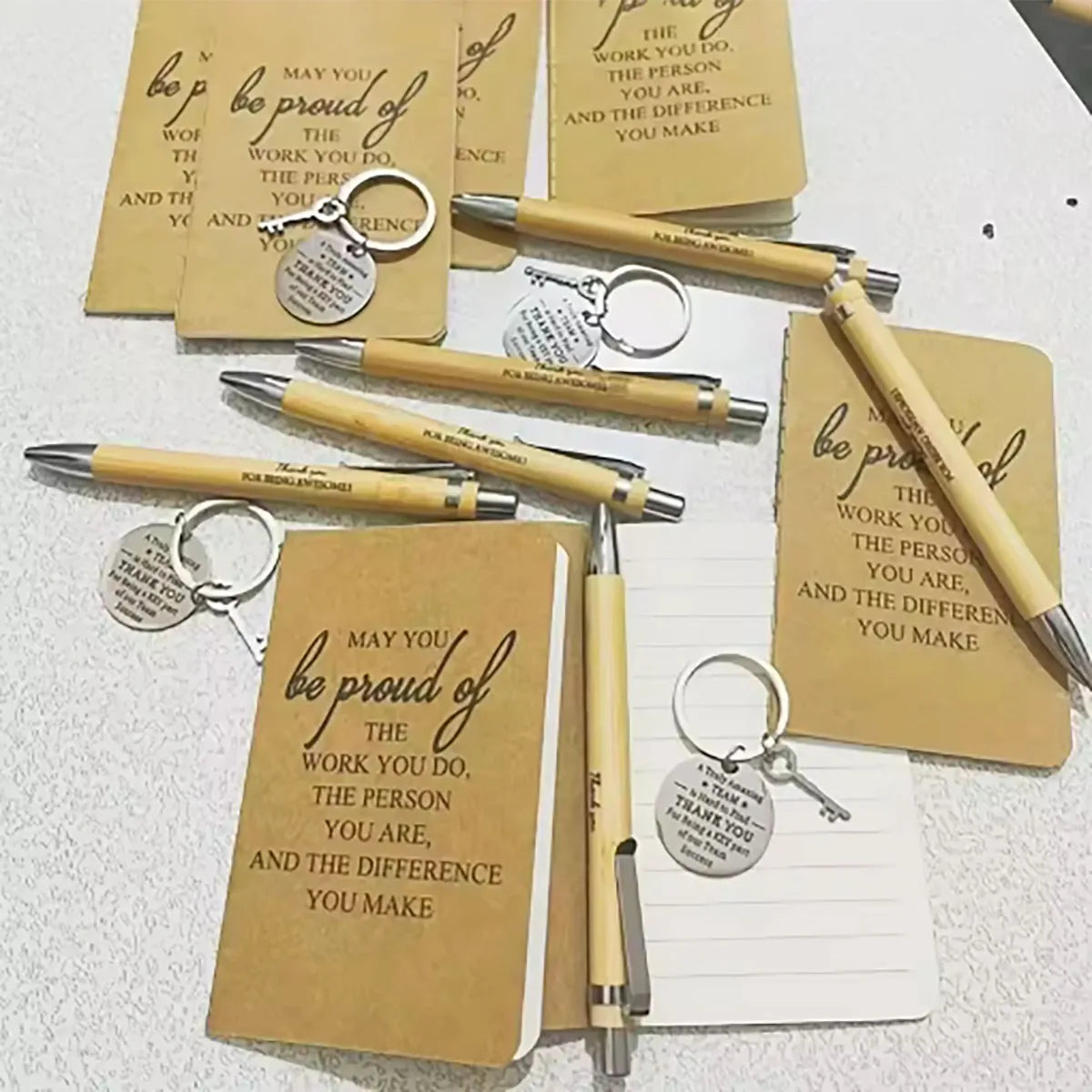 1Sets Employee Appreciation Gifts Bulk Christmas Thank You Notebooks Inspirational Bamboo Pens Keychains for Coworker Nurse ﻿