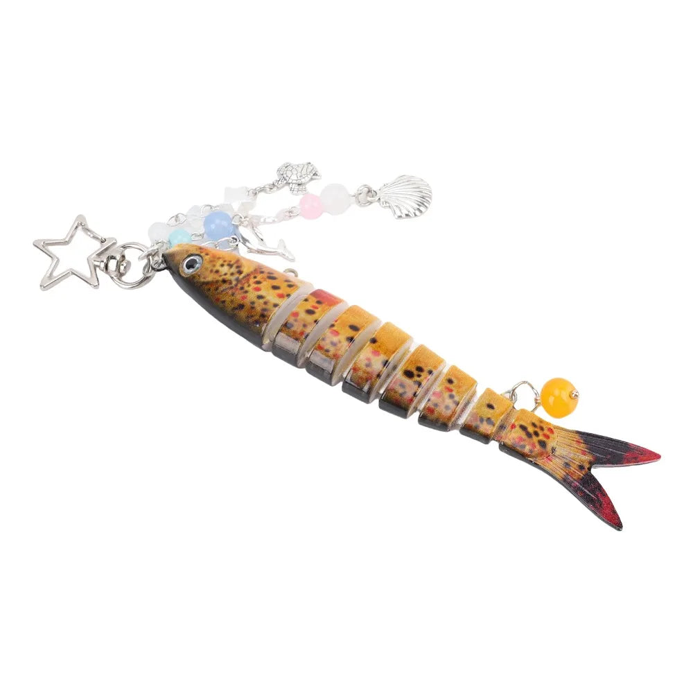 Funny ABS Fish Keychain Multi-Segmented 3.94in Fish Key Ring Lifelike Detail Creative Shape Fishing Lure Keychain For Bag