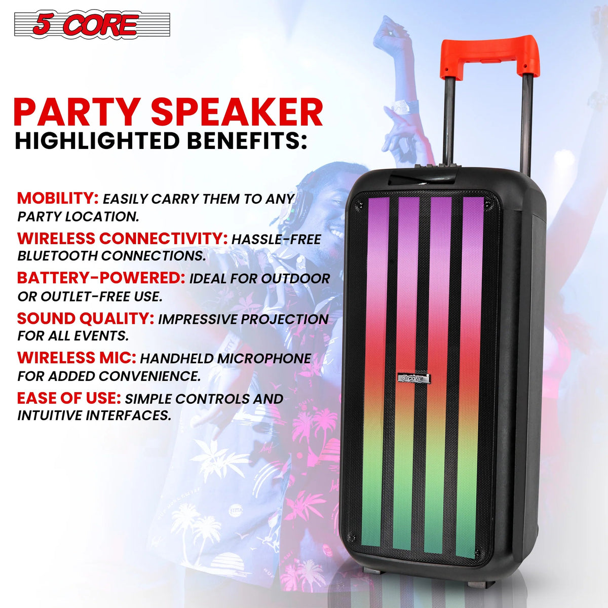 5Core Bluetooth Party Speaker 8 Inch PA RGB Partybox Karaoke Machine +