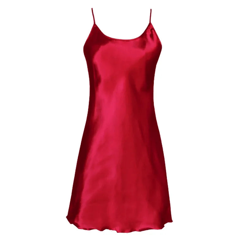 Sexy Sleepwear Women Solid Silk O-Neck Nightgown Soft Satin Lingerie Night Dress Sleeveless Sleepwear Female Clothes