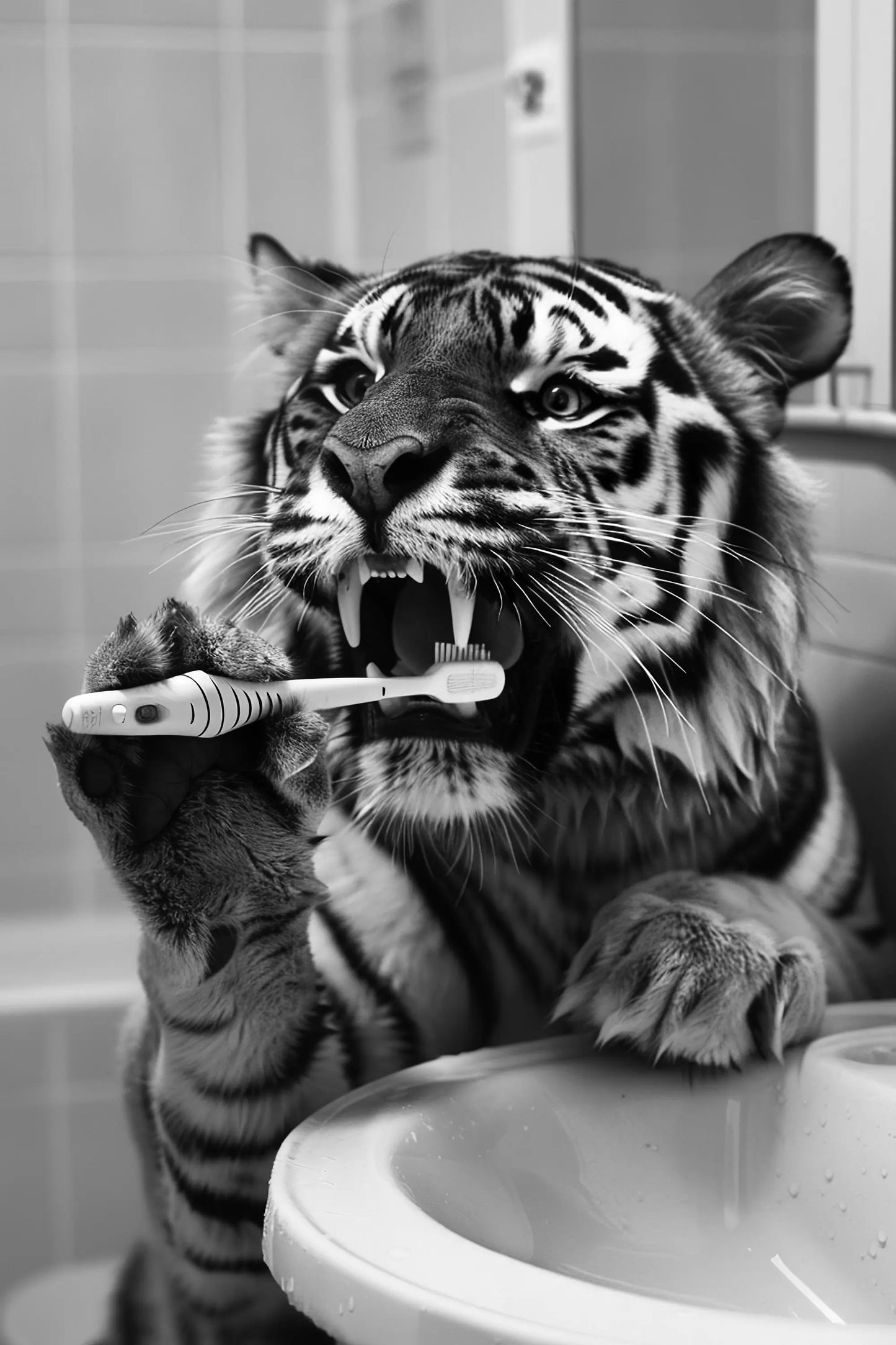 Black And White Cartoon Abstract Cute Animals Duck Hippo Panda Alpaca Brush teeth Posters Canvas Prints Art Home Room Wall Decor