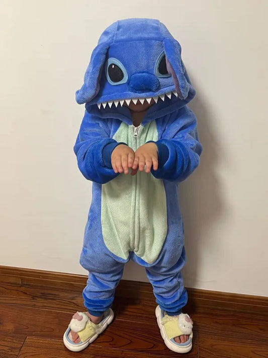 Stitch Anime Flannel Pajamas For Kids Autumn Winter Boy Girls Pyjamas Jumpsuit Children Christmas Halloween Pajama Party Costume