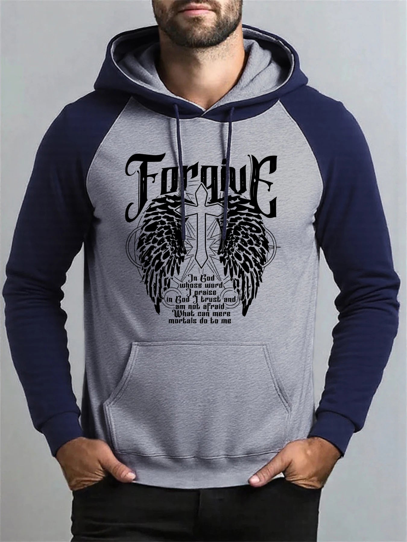 Forgive Wings Cross Printing Men Raglan Hoodie Y2K Pocket Streetwear Autumn Hoody Fleece Unisex Hoodies Fashion Casual Coat
