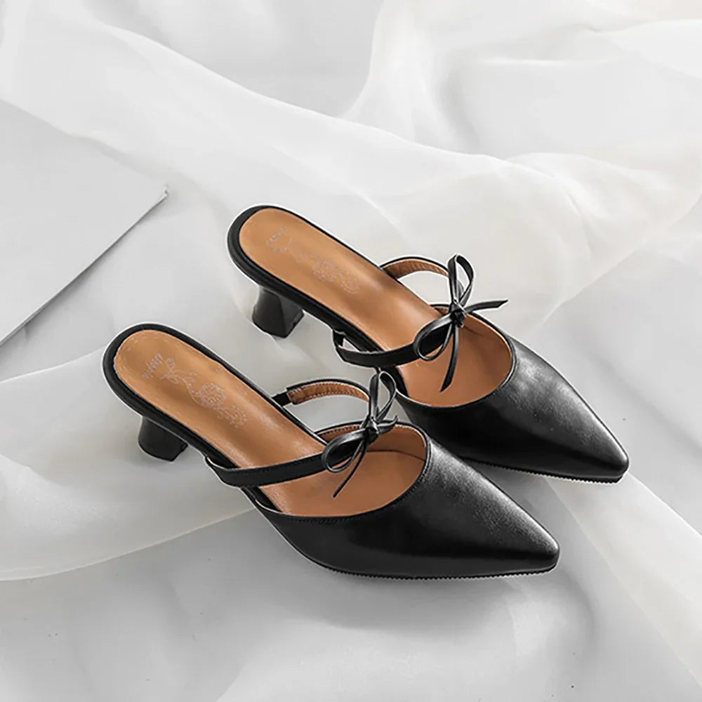 New Summer Fashion Black Apricot Women Causal Mules Pointed Toe High Heel Lady Nude Shoes Plus Big Small Size 31 43 46