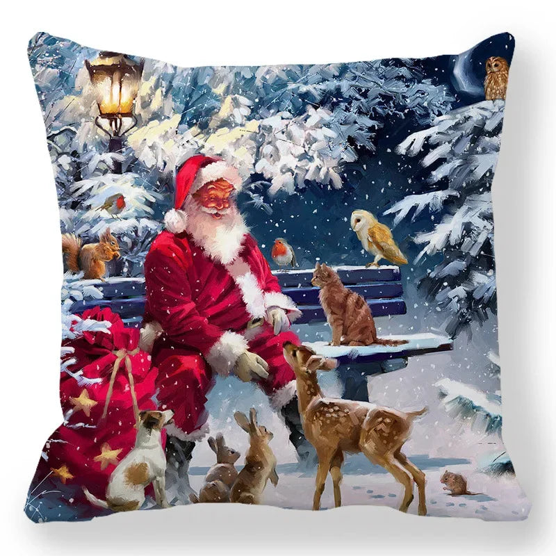 Christmas Decoration Pillowcase Santa Claus Snowman Deer Cushion Cover Home Sofa Chair