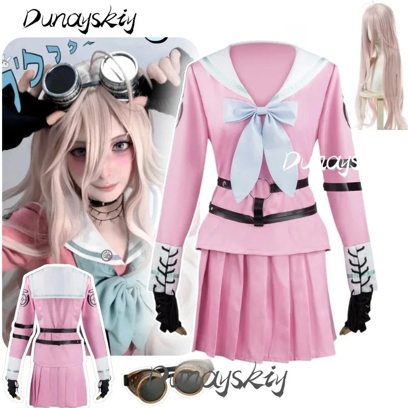 Miu Iruma Cosplay Costume with Wig Glasses Outfit Role Play Clothes Hair Prop For Christmas Halloween Customized