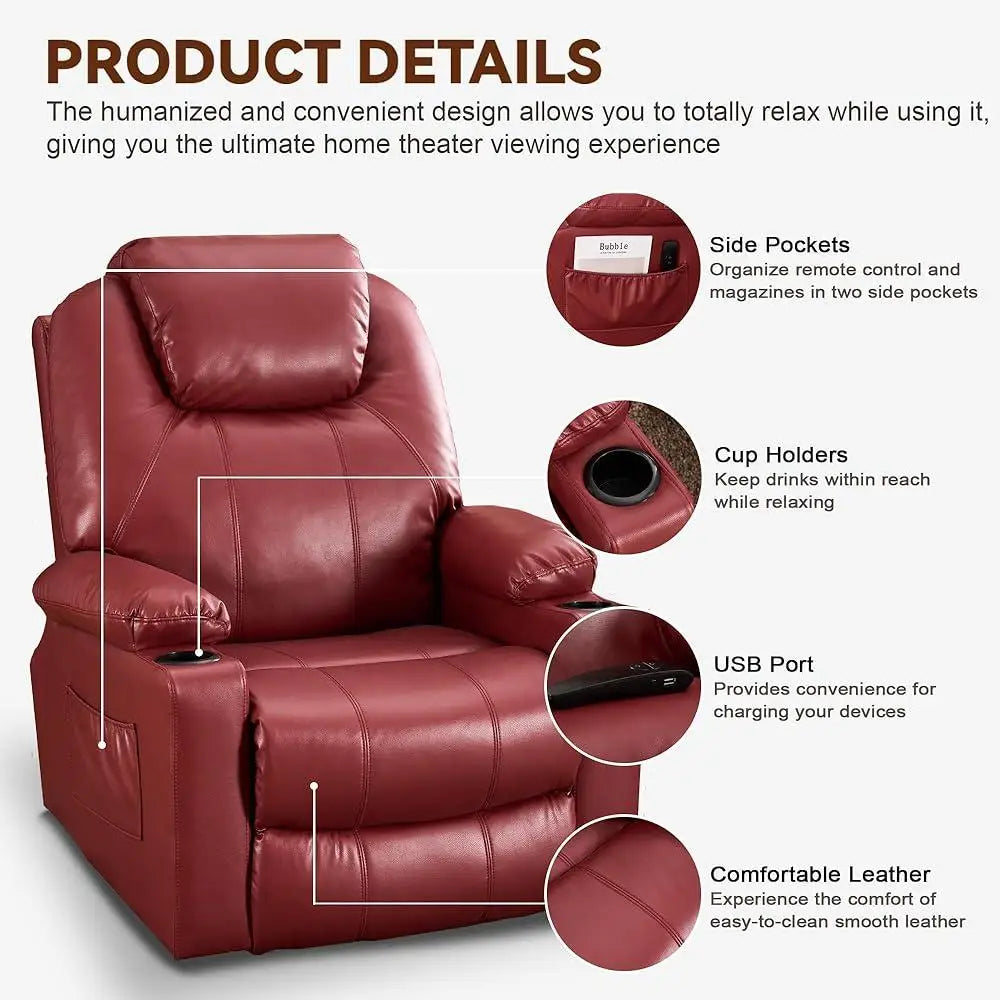 Electric Recliner Chair Lift Sofa Elderly with Massage Heat Adjustable Reclining Couch with Arm Rest Cup Holders Foot Rest