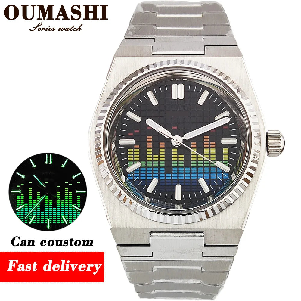 40mm Musical wave watch Stainless steel Sapphire glass all Green luminous NH35 watch Automatic mechanical Men's watch waterproof