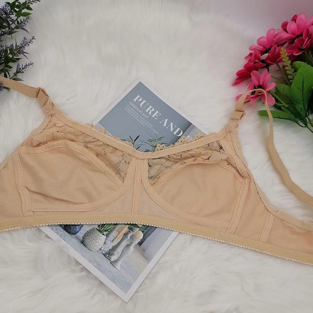 Pure white khaki Sexy Lace BraS For Women Thin Breathable Bra Wireless Soft Underwear lace Lingerie Size 34D 36D 38D 40D 42D C31