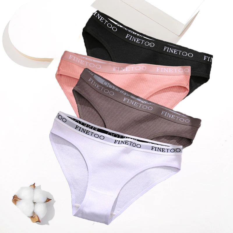 3PCS/Set Seamless Women's Cotton Briefs FINETOO Sexy Cotton Panties Set Women Underwear Solid Panty Intimates Lingerie M-2XL