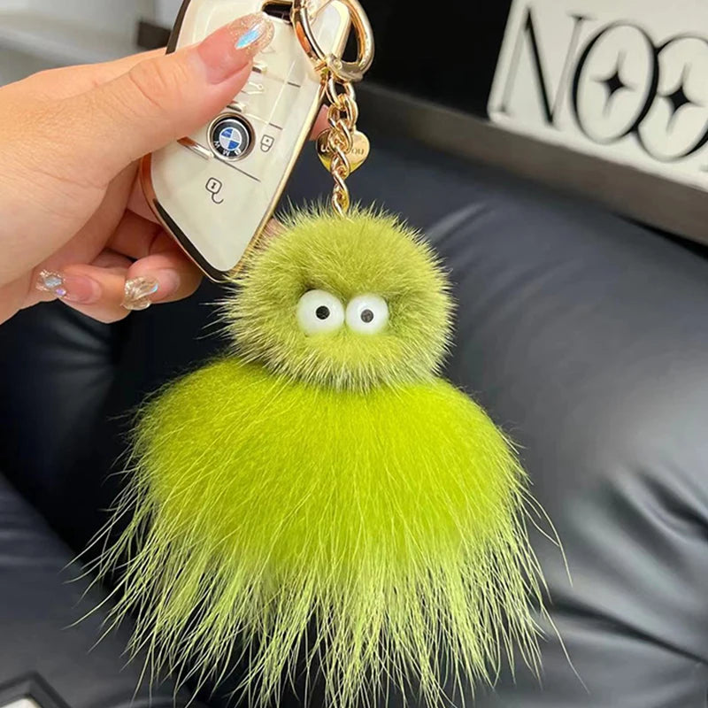 Mink Baby Octopus Keychain Furry Racoon Keyring Bag Charms Keychain For Bags 12CM Key-Pendant Pompoms Keyring Holder Bag Decor