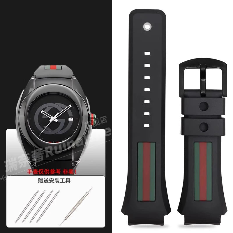 29-21mm For Gucci YA137/YA137107A Rubber Watch Strap Dedicated Protruding Port Band Waterproof Man Black Watch Bracelet