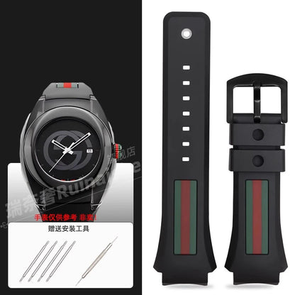 29-21mm For Gucci YA137/YA137107A Rubber Watch Strap Dedicated Protruding Port Band Waterproof Man Black Watch Bracelet