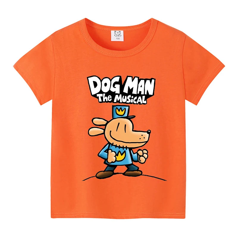 New Dog Man Children T-shirts Cute Cartoon Figure Printed T-shirt Kawaii Baby Boys Casuals Short Sleeves Tops 2025 Kids Clothes