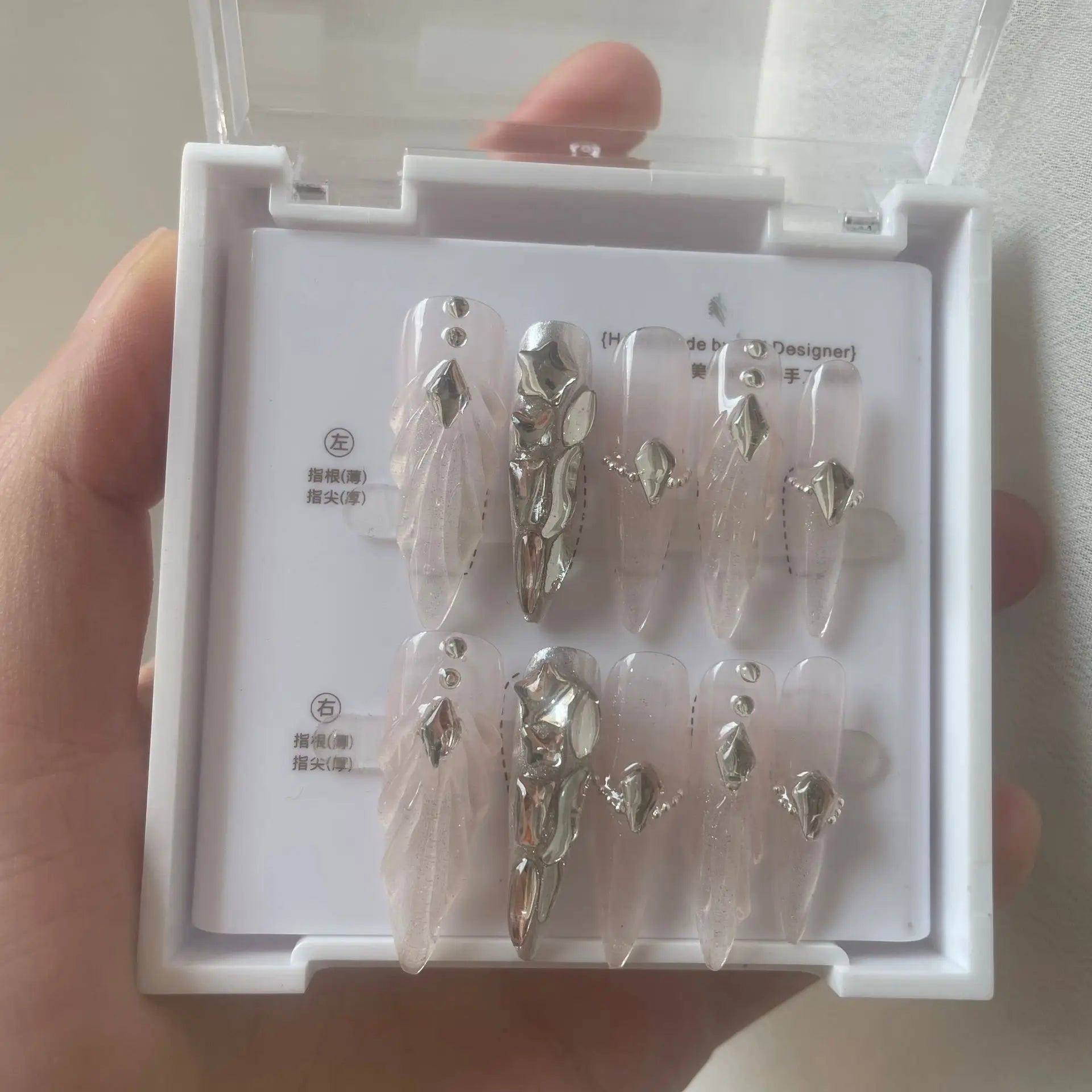 10pcs Handmade Press on Nails Shiny Full Diamond Design Fake Nails Full Cover European Heavy Metal Bride Wearable False Nails