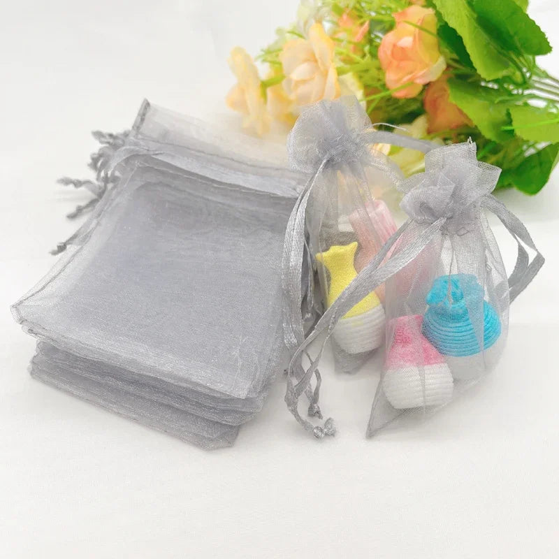 Organza Gift Bags with Drawstring for Wedding Favors  Candy Jewelry Packaging  Storage Sachet Pouch  Gray  Party Supplies  100Pc