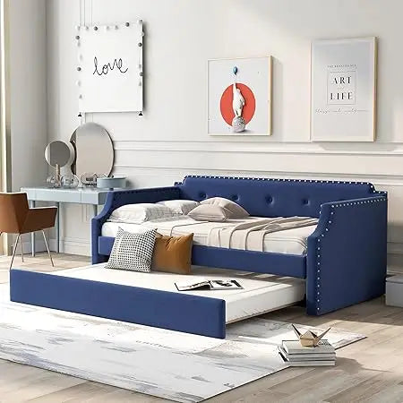 LZ LEISURE ZONE Twin Daybed, Twin Size Luxury Tufted Button Daybed, Upholstered Twin Daybed Frame, Sofa Bed for Bedroom Living R