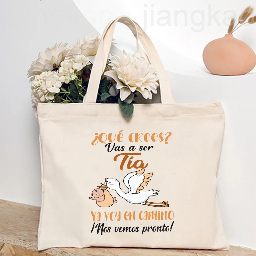 Best Aunt in The World Spanish Printed Tote Bag Women Shopping Bags Canvas Shoulder Bag Birthday Holiday Christmas Gift for Tia