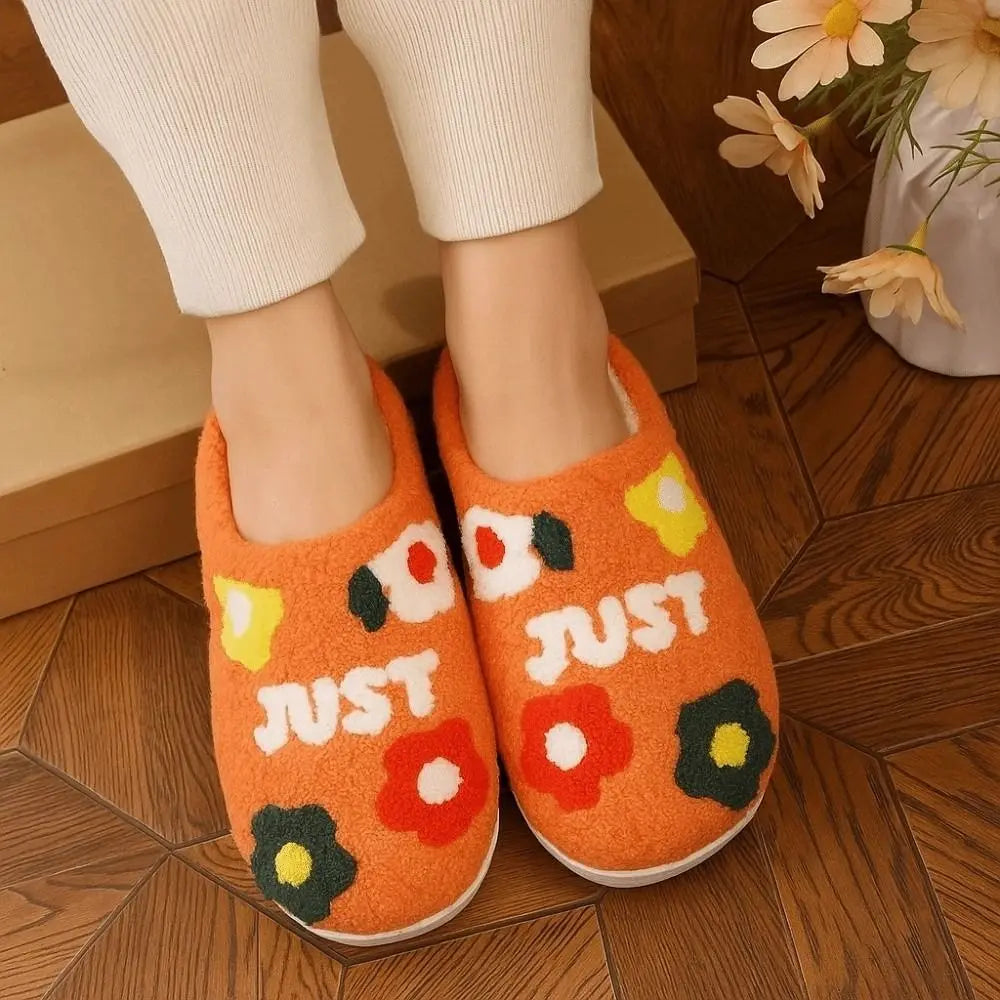 Soft Flowers Cotton Slippers Fluffy Slides Thickened Winter Warmer Slippers Anti-slip Green Haired Warm Home Cotton Shoes Party