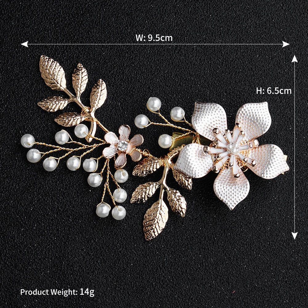Luxury Flower Leaf Alloy Hair Clips Pearl Crystal Beaded Bridal Hair Accessories Bride Wedding Headpieces Jewelry As Gifts