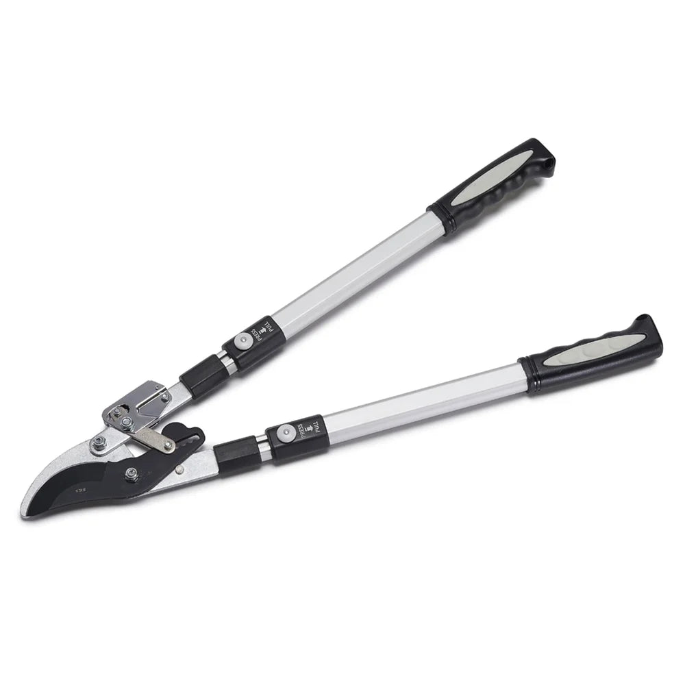 Double Ratcheting Bypass Lopper Telescoping Garden Pruners Heavy Duty Tree Trimmers Rubber Grips Green Wood Cutting