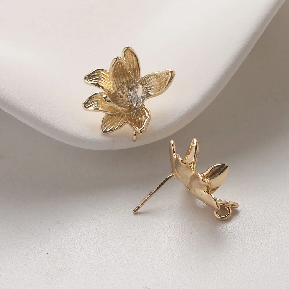 4PCS Dainty Flower Ear Studs Earrings for Jewelry Making Supplies DIY Hand Made Brass 14k Gold Plated 20*20.5mm Accessories