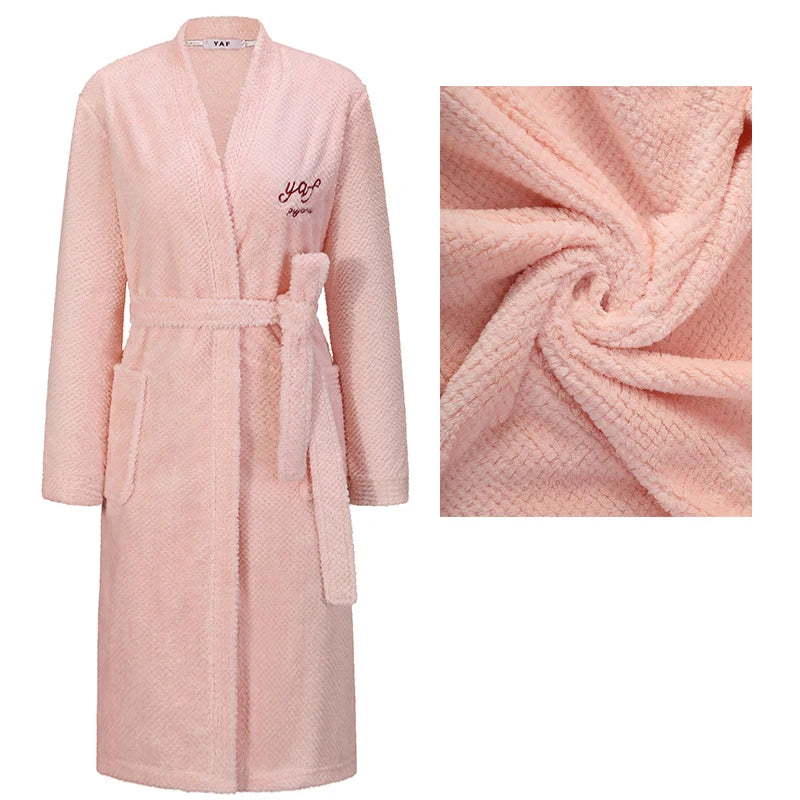 Winter New Couple Sleepwear Bathrobe Male Coral Fleece Yukata Nightwear Sexy Women's Home Clothes Flannel Absorbent Lingerie 3XL