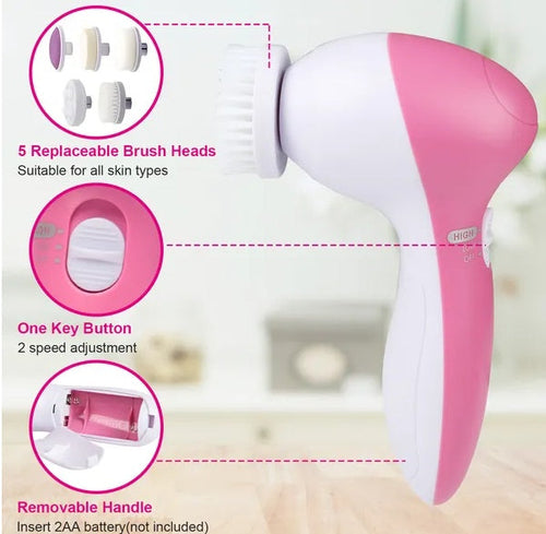 Facial Cleansing Brush Waterproof Face Spin Cleaning Brush With 5