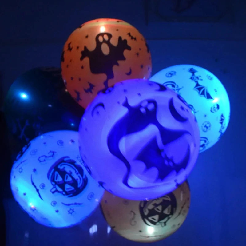12 Inch Halloween Pumpkin Latex Balloons With Light LED Glow In The Dark Pumpkin Ghost Balloons Halloween Party Decorations