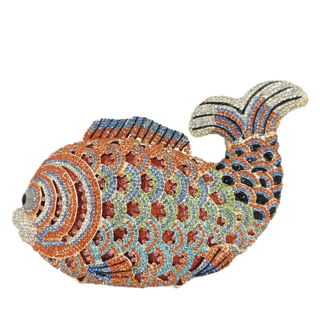 Boutique De FGG (in stock) Fish Crystal Clutch Handbags Women Pink Evening Bags Wedding Party Brides Rhinestones Purses Bag