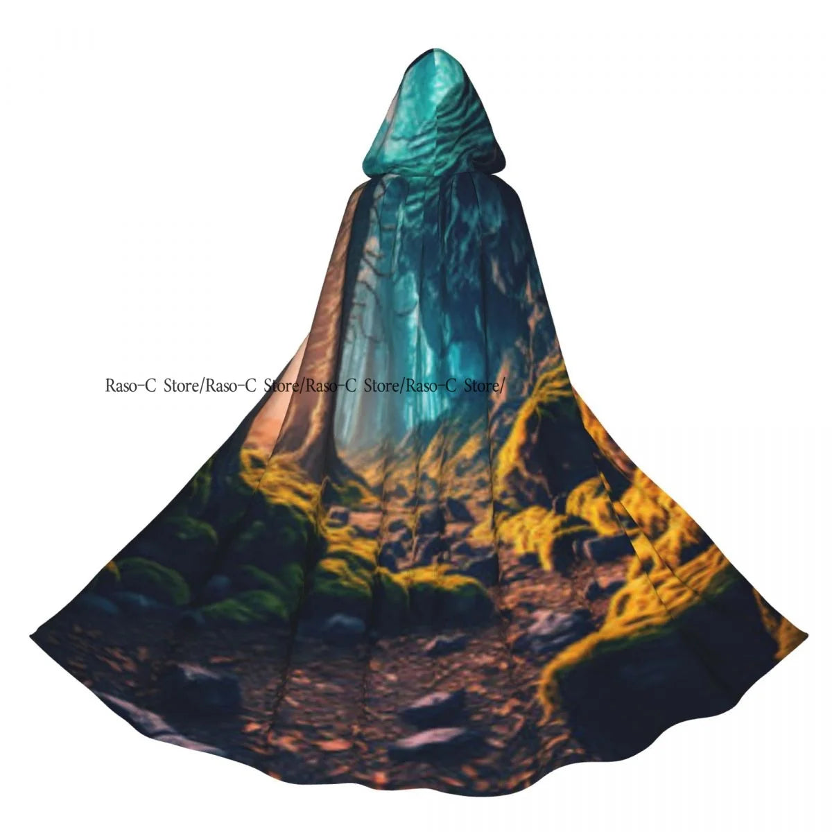 Unisex Adult Footpath Hiking Trail In Summer Forest Cloak with Hood Long Witch Costume Cosplay