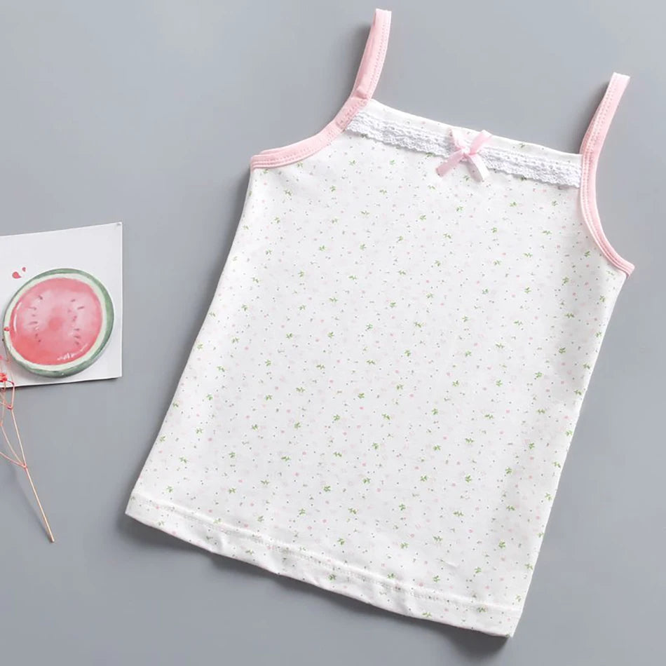 Girls Floral Camisole Tank Tops Thin Strap Summer Innerwear Sleeveless Baby Kids Undershirt Breathable Stretch Casual Clothes