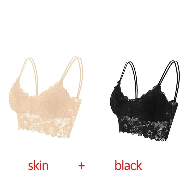 2pcs Sexy Bra Women Lace Bralette Floral Lingerie Underwear Wireless Padded Brassiere Seamless Ultra Strap Wire Free Bras Vest
