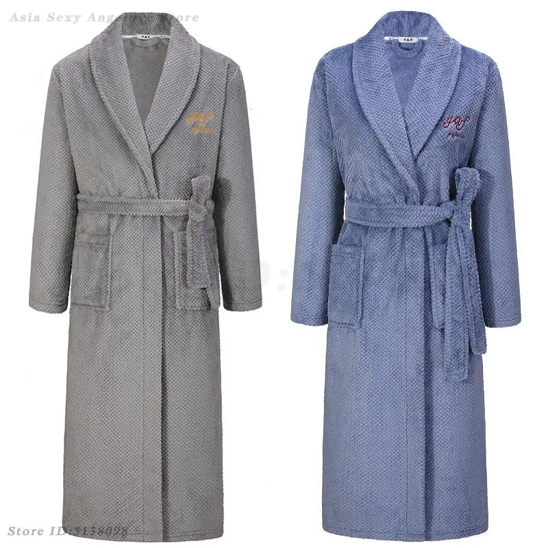 Winter New Couple Sleepwear Bathrobe Male Coral Fleece Yukata Nightwear Sexy Women's Home Clothes Flannel Absorbent Lingerie 3XL