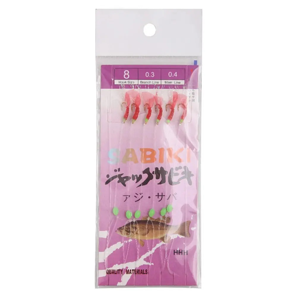 6pcs Luminous Bean Sabiki String Hook Rig Wobbler Rubber Bionic String Hook 10 Sizes Lure Bait Tackle for Sea/Freshwater Fishing