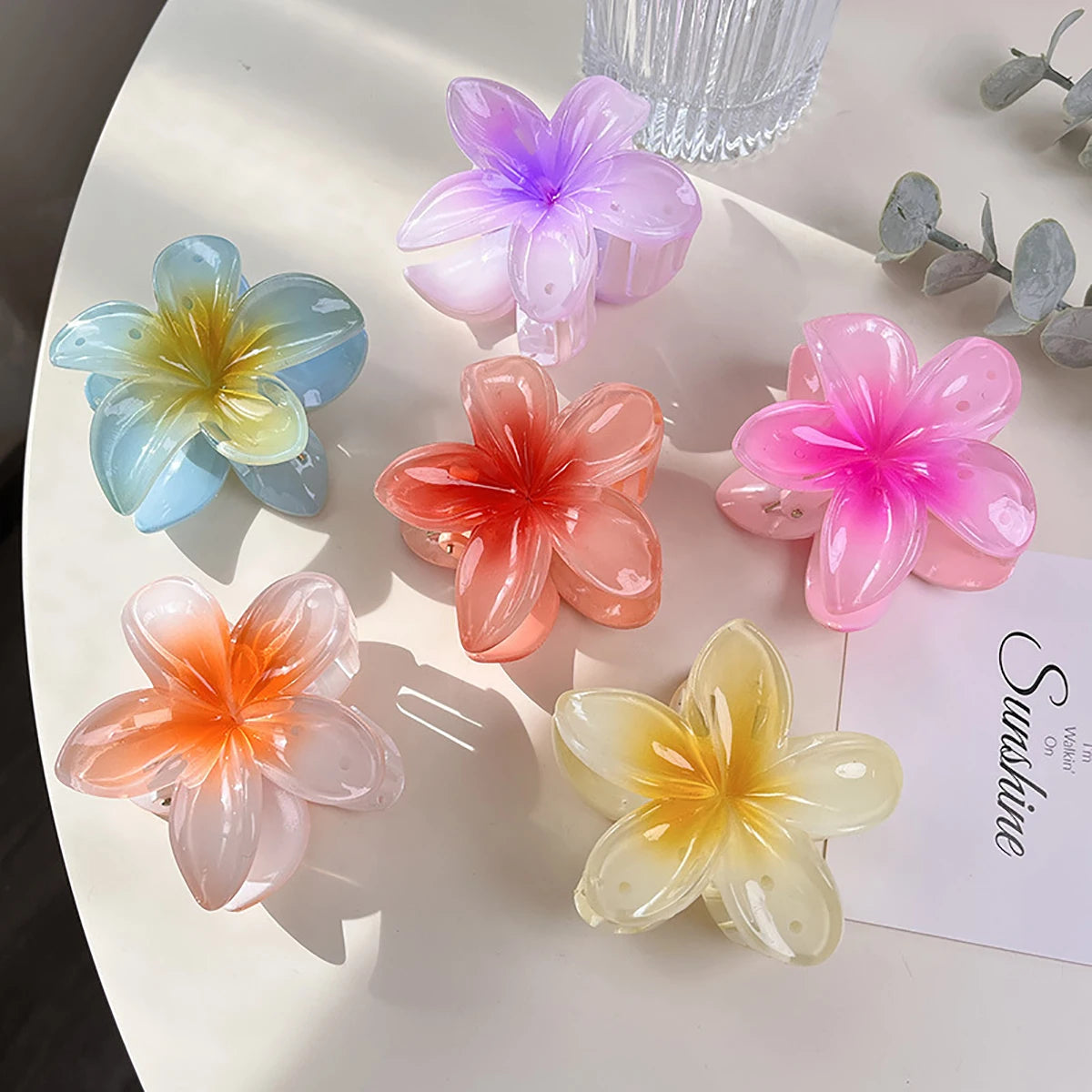 Gradient Frangipani Hair Clip Plumeria Hairpin Ins Style Ponytail Holder Barrette Sweet Shark Claws Party Hair Accessories