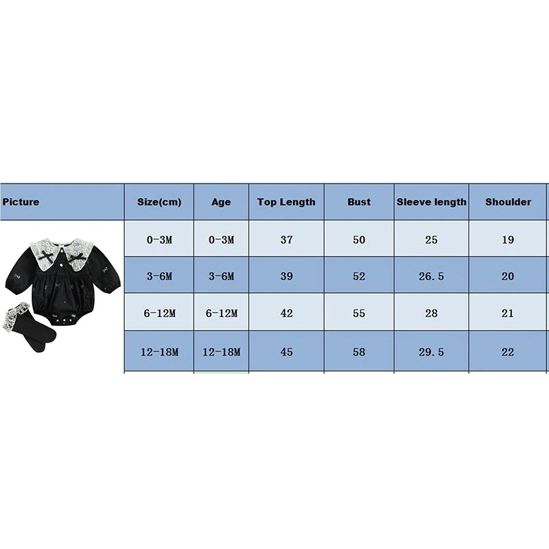 Tregren 0-18M Newborn Baby Girl 2Pcs Spring Summer Outfits Long Sleeve Doll Collar Bow Print Bodysuit with Socks Infant Clothes