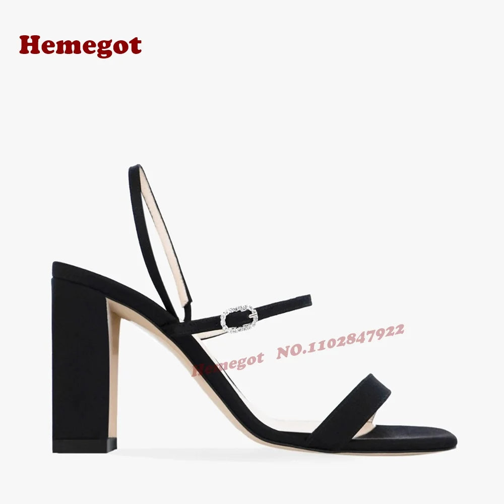One Strap Buckled Chunky Heels Sandals Open Toe Slingback Women's Sandals 2025 New Arrival Summer Splicing Elegant Shoes Sexy