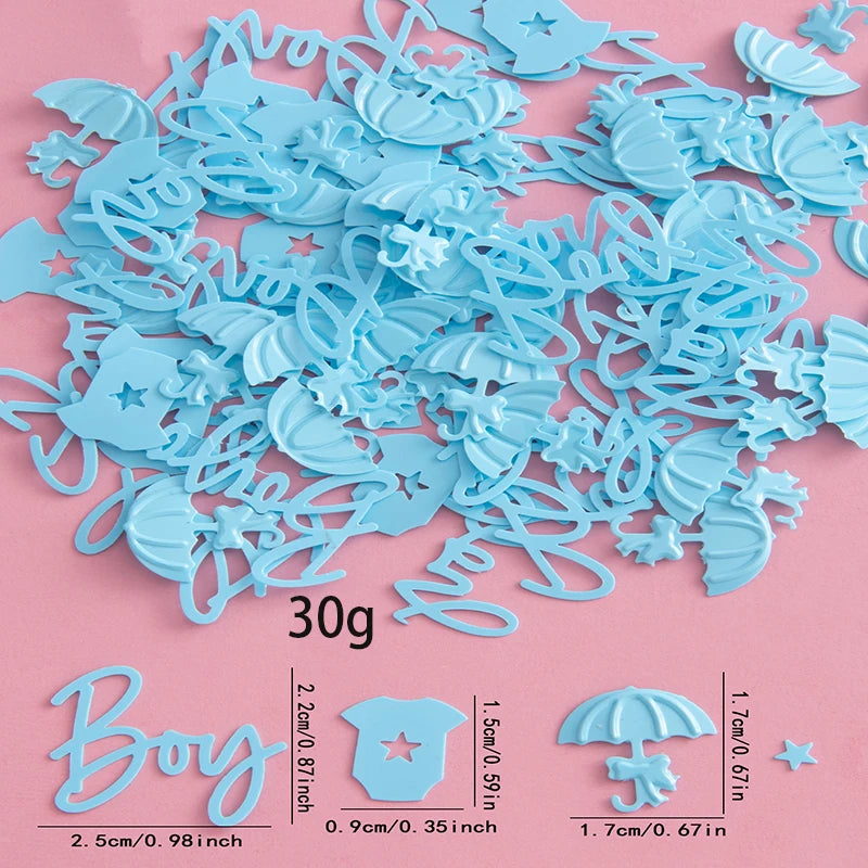 15/30/50g blue boy letters, clothes, umbrella scraps mixed, suitable for baby shower, baby shower, baby party decoration.