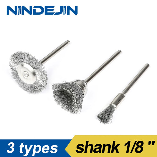 3/10Pcs Steel Wire Brushes Set Polishing Wheels Pen Brushes Kit Dremel Accessories Deburring for Rotary Tool