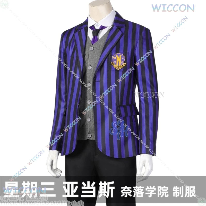 Eugenee Ottingerr Never Movie Moree Cosplay Anime Costume British Style School Uniform DK Purple Striped Coat Halloween Party