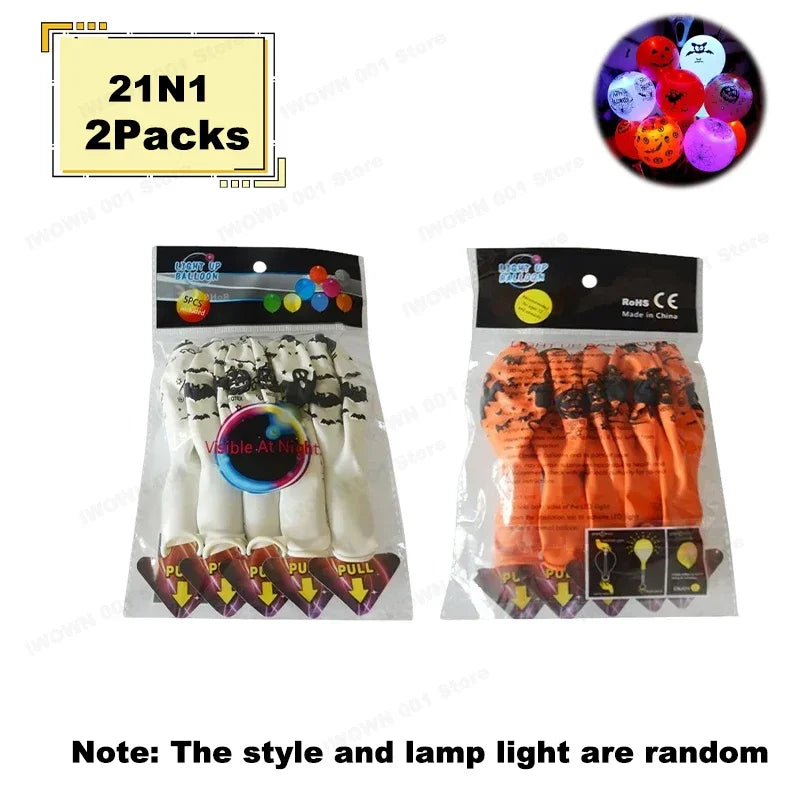 12 Inch Halloween Pumpkin Latex Balloons With Light LED Glow In The Dark Pumpkin Ghost Balloons Halloween Party Decorations