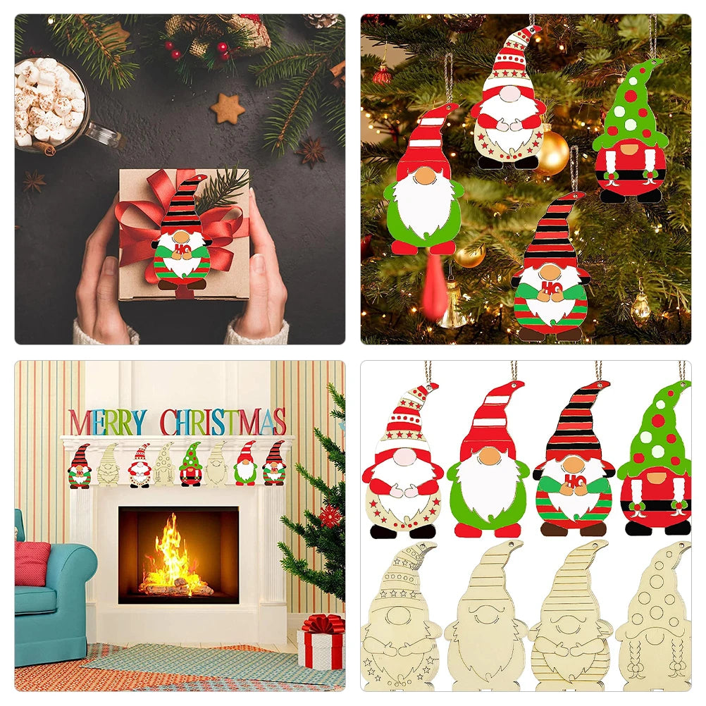 20 set DIY Christmas Ornaments Wooden Gnome Cutouts Unfinished Decor Craft Supplies Xmas Tree Hanging Decorations Wall Pendents
